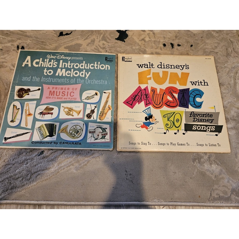 2 Lot Disney Child's Introduction To Melody & Fun W/ Music Vintage Vinyls‎ 1960s